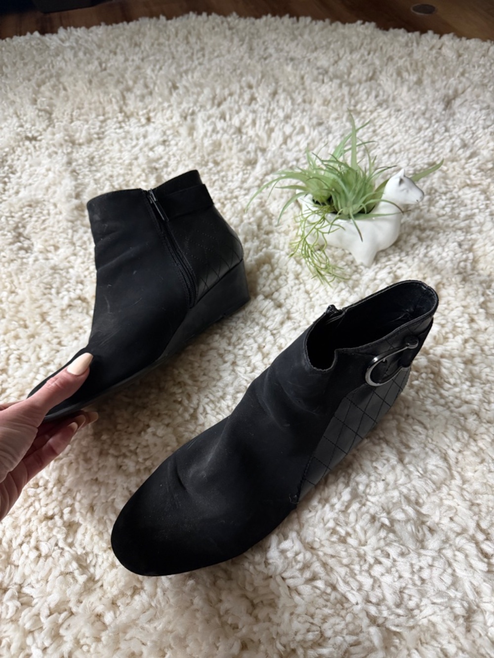 Impo ankle booties in Impo Black Quilted Wedge Ankle Booties with Side Zip. Quil - Picture 4 of 7